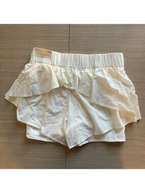 Blogilates Womens Ruffle Shorts Pockets Gym Biking Running Dancing White Ivory S